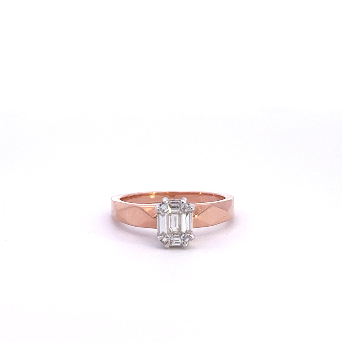 14K Rose Gold Solitaire Ring with Emerald Cut Diamond