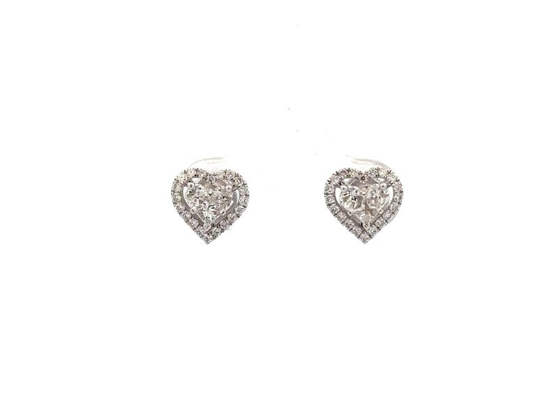 14K White Gold Heart-Shaped Diamond Stud Earrings