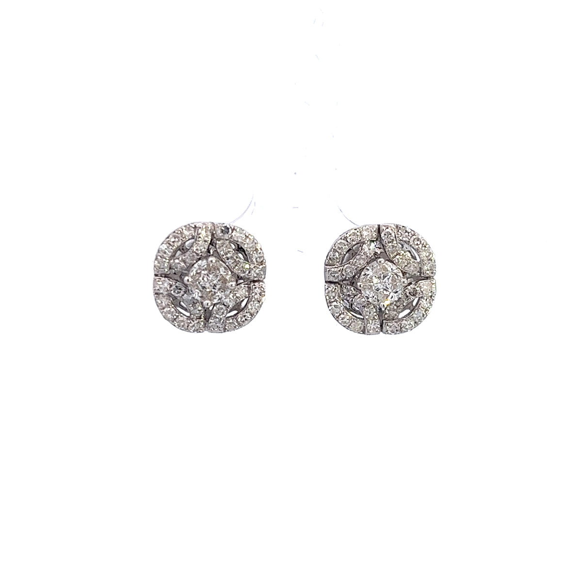 14K White Gold Round Diamond Stud Earrings