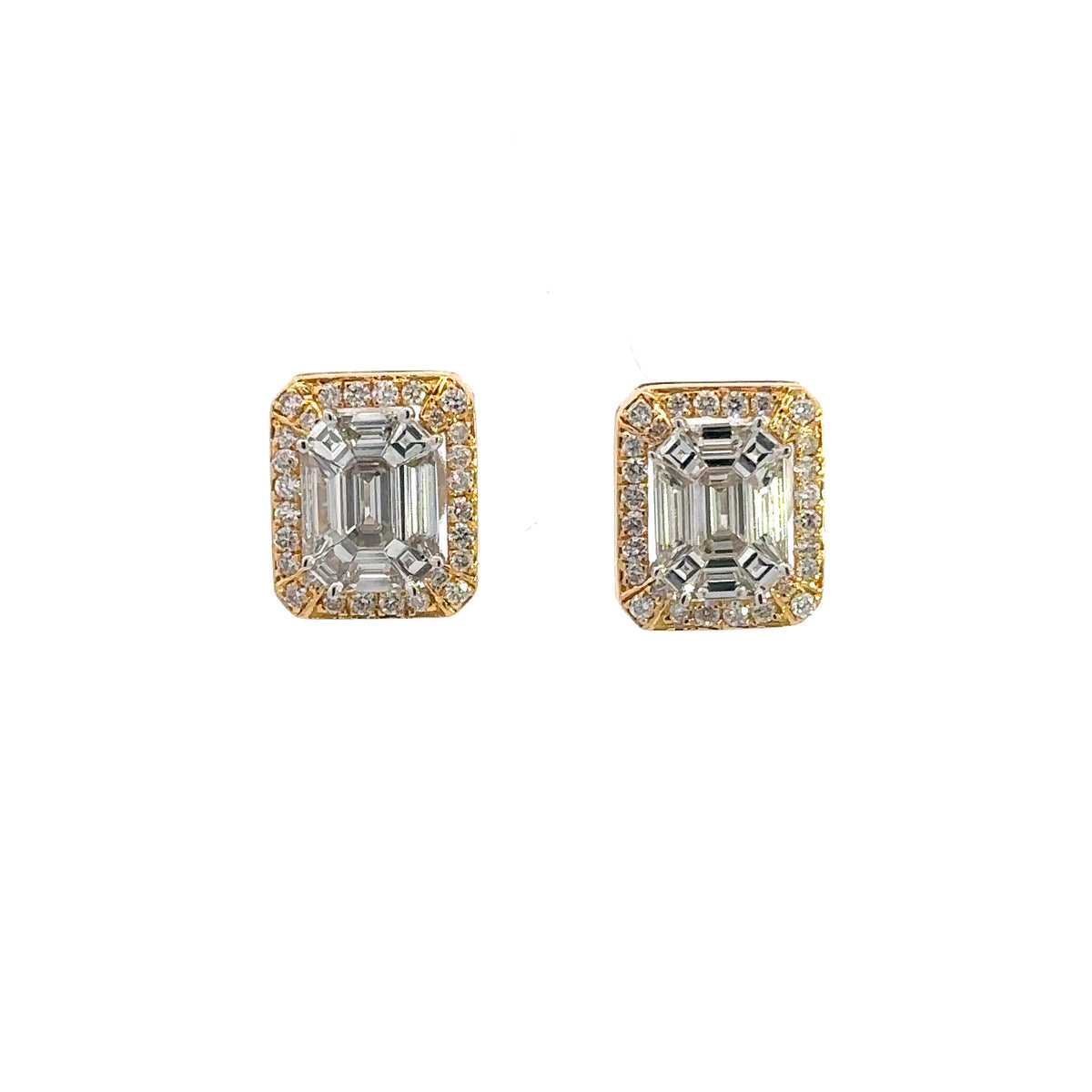 14K Yellow Gold Emerald Cut Diamond Stud Earrings