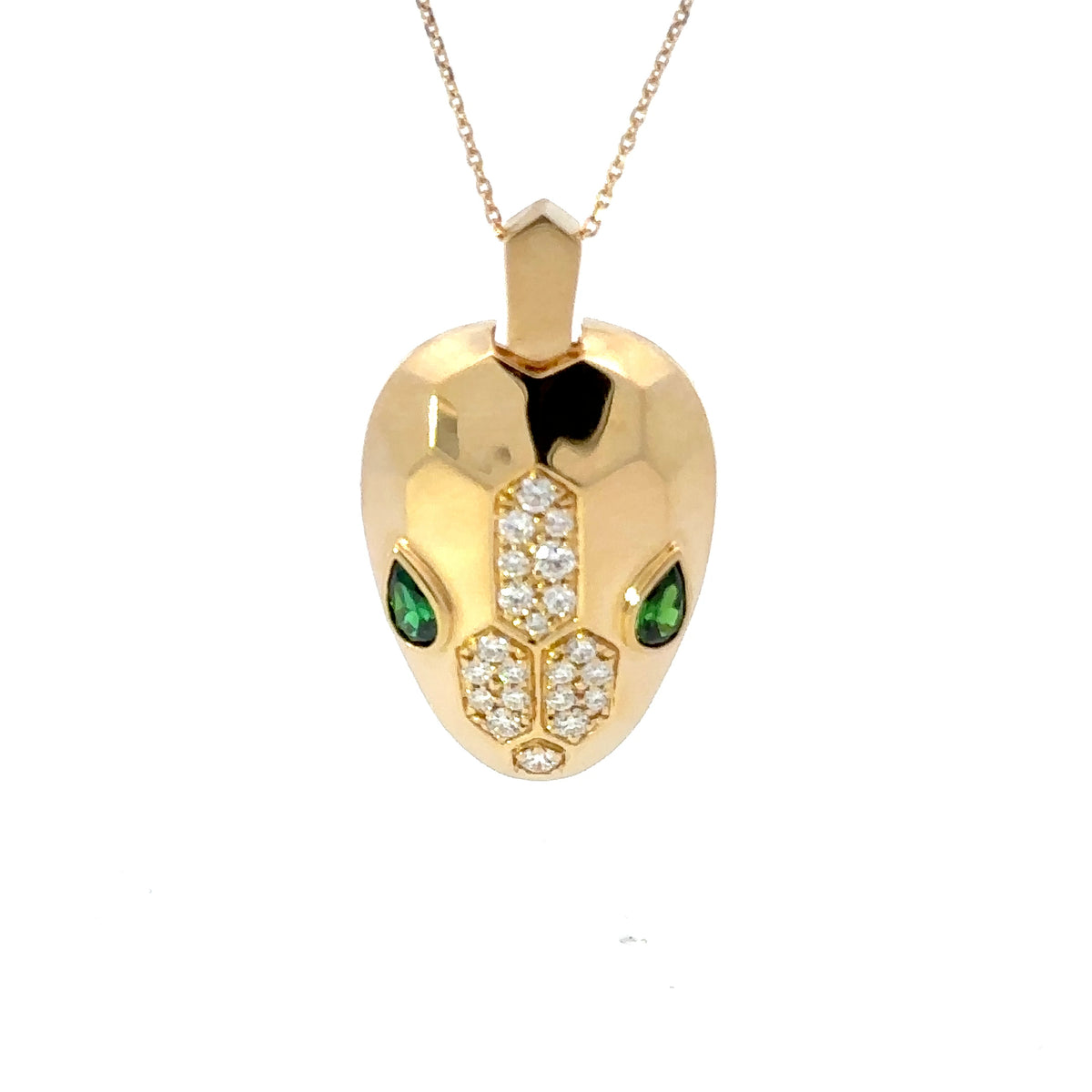 14k Yellow Gold Diamond Pendant with Vibrant Green Stones