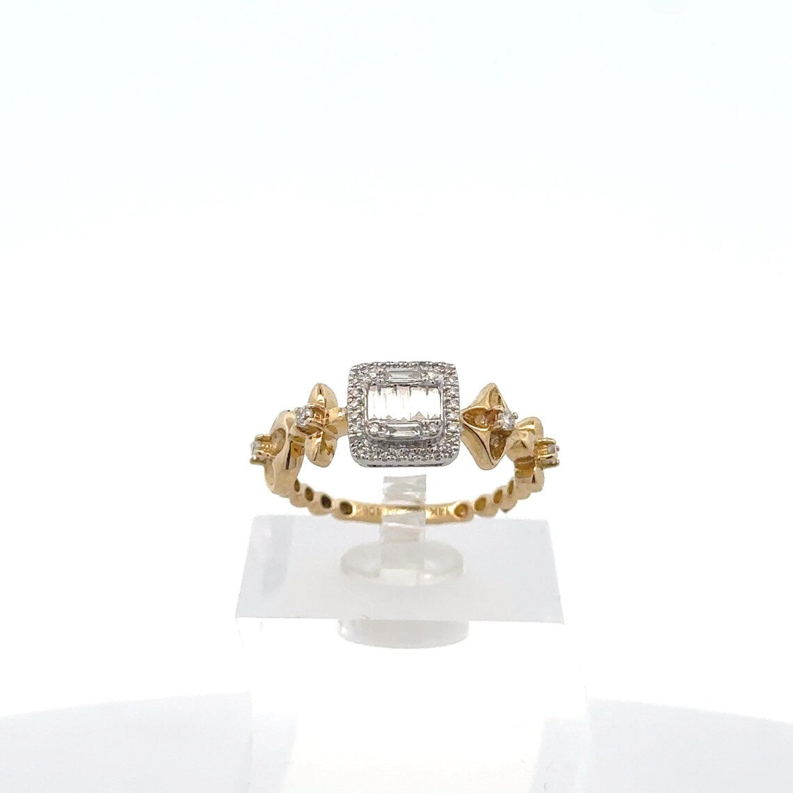 14k Yellow Gold Eternity Ring with White Gold Ascher Cut Center Piece