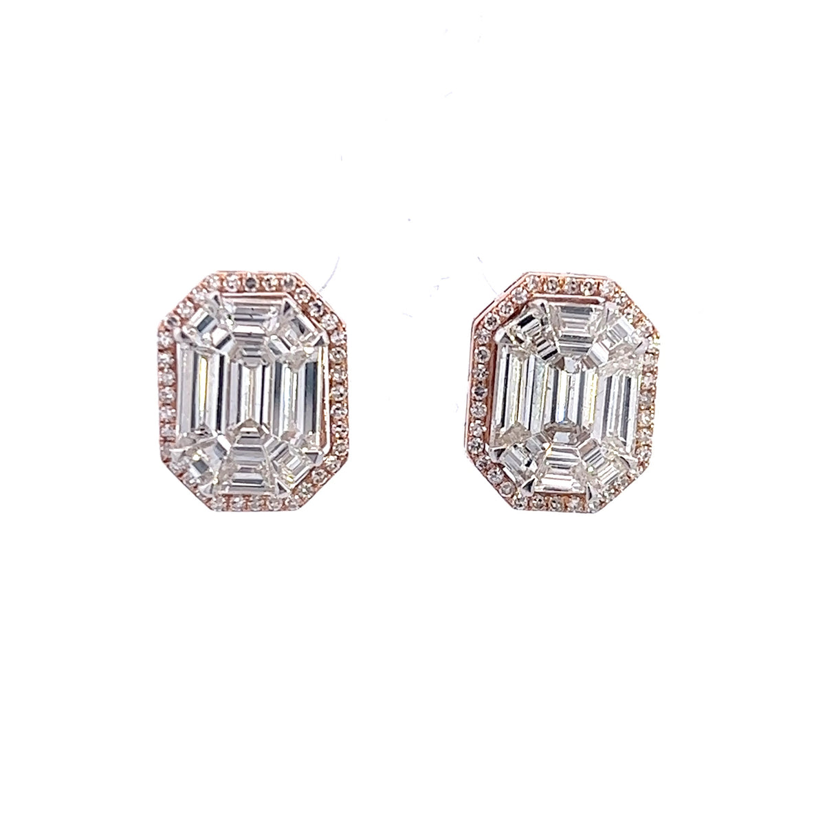18K Rose Gold Emerald Cut Diamond Stud Earrings