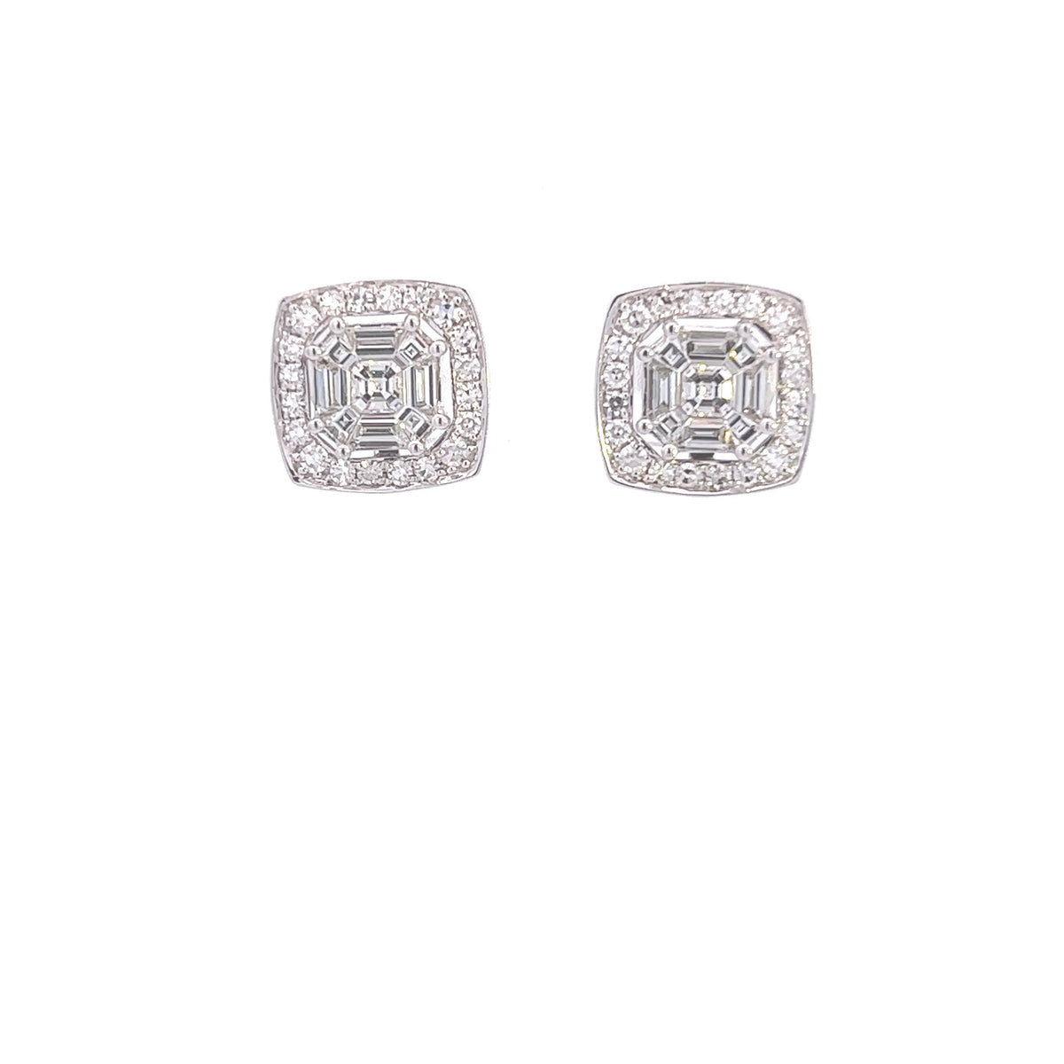 18K White Gold Diamond Studs with Emerald Cut Diamonds