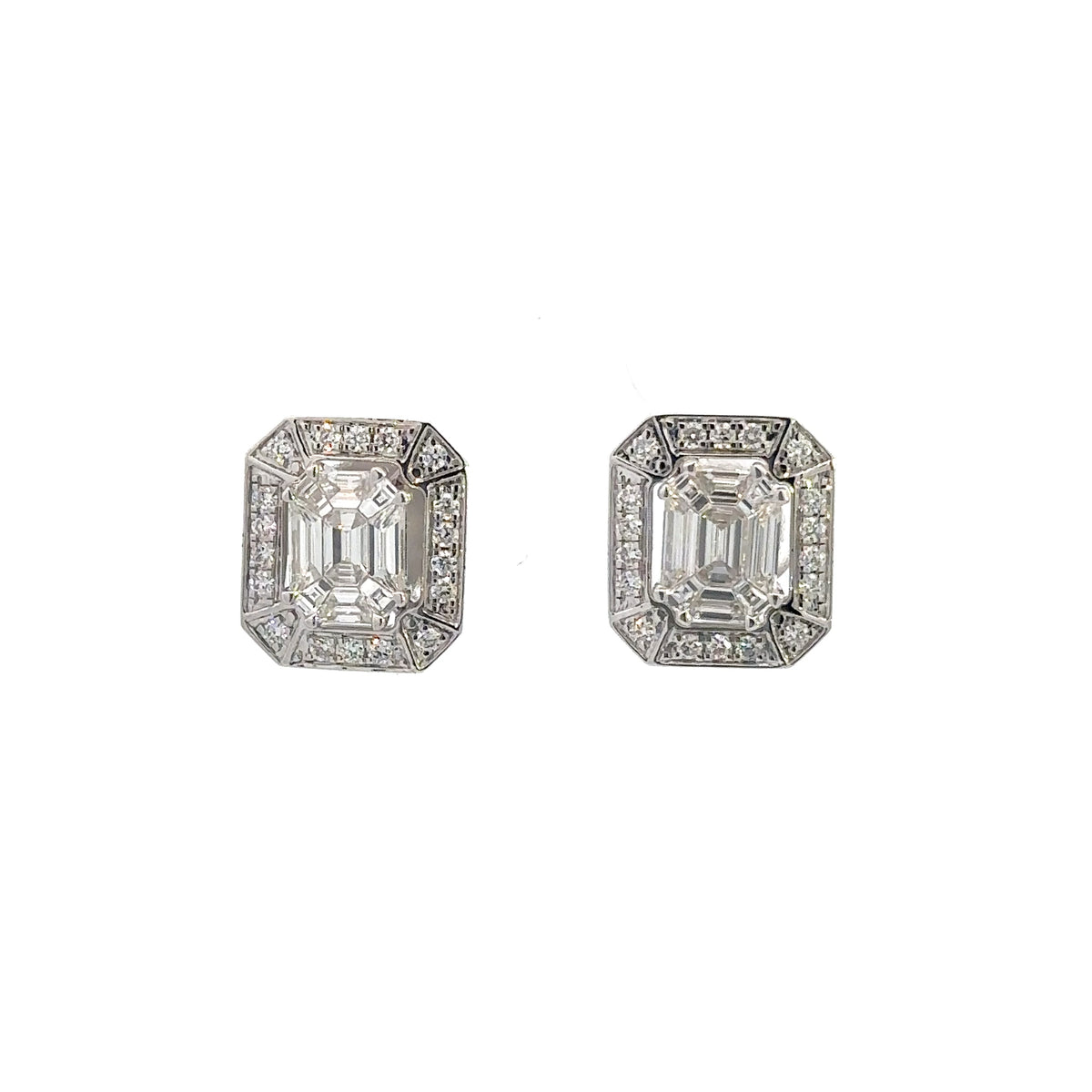 Emerald Cut Diamond Stud Earrings in 14K White Gold