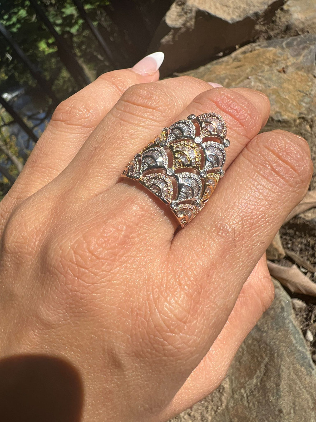 Unique 14K Rose Gold Diamond Ring with Openwork Band