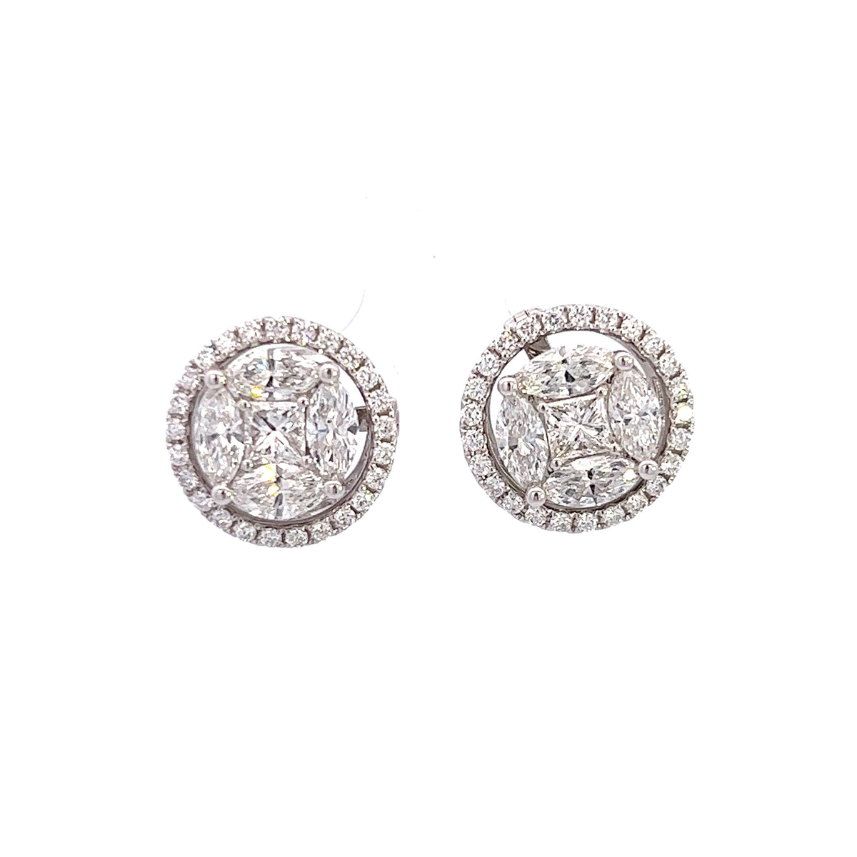 Unisex 18k White Gold Round Diamond Stud Earrings