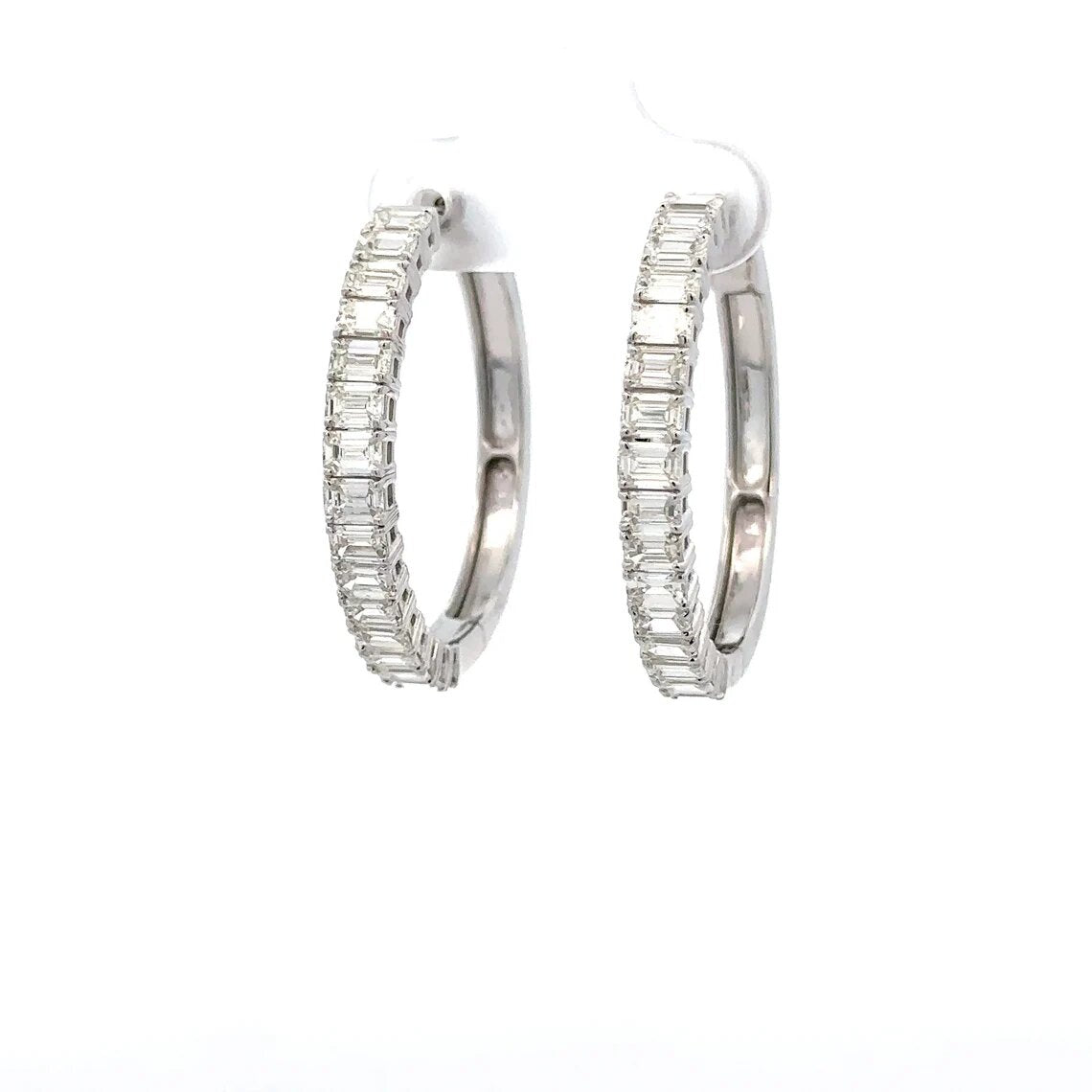 Unisex Emerald Cut Diamond Earrings in 14K White Gold
