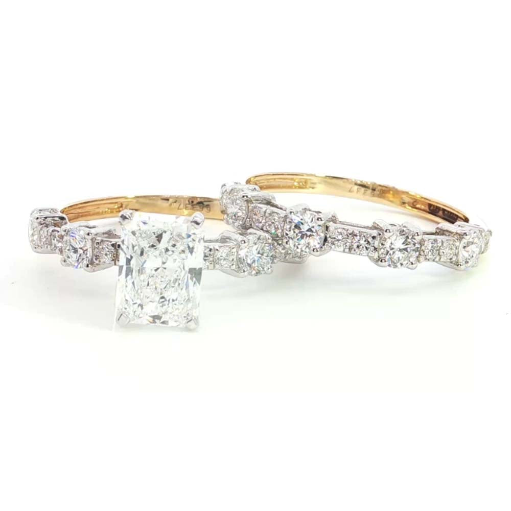 14k Yellow Gold |💍 2.40 Ct VS Radiant & Round Brilliant Cut Lab-Grown Diamond Engagement Ring  | Couple Ring | Best Gift for Her ✨💖