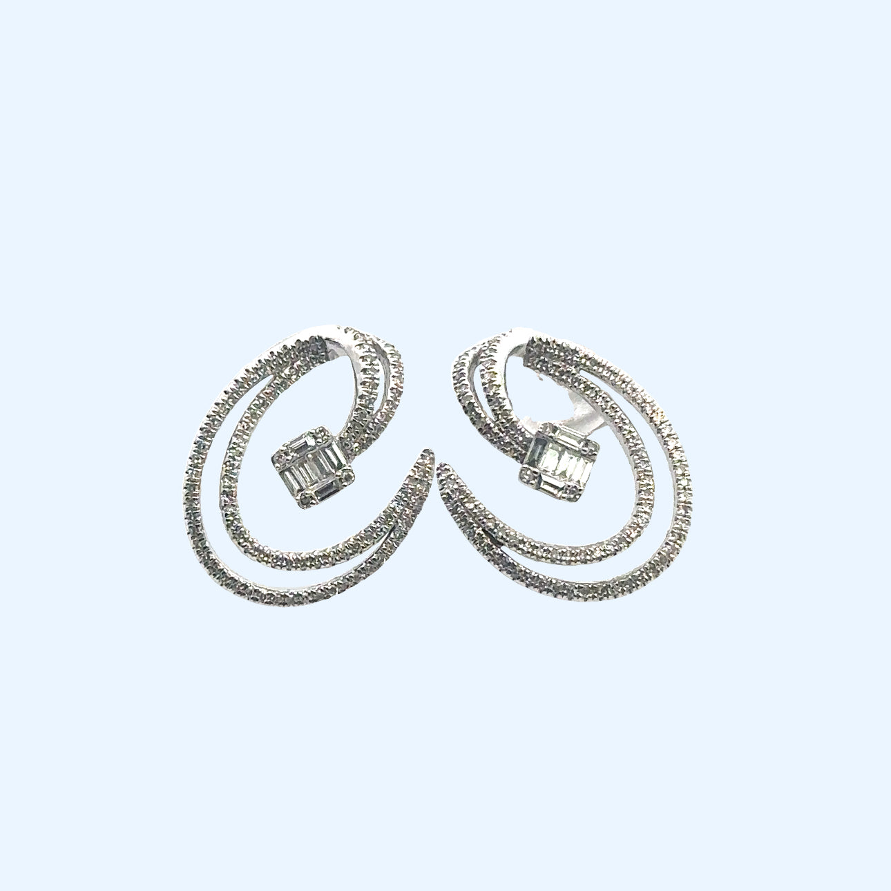 14K White Gold Dazzling Spiral Diamond Earrings