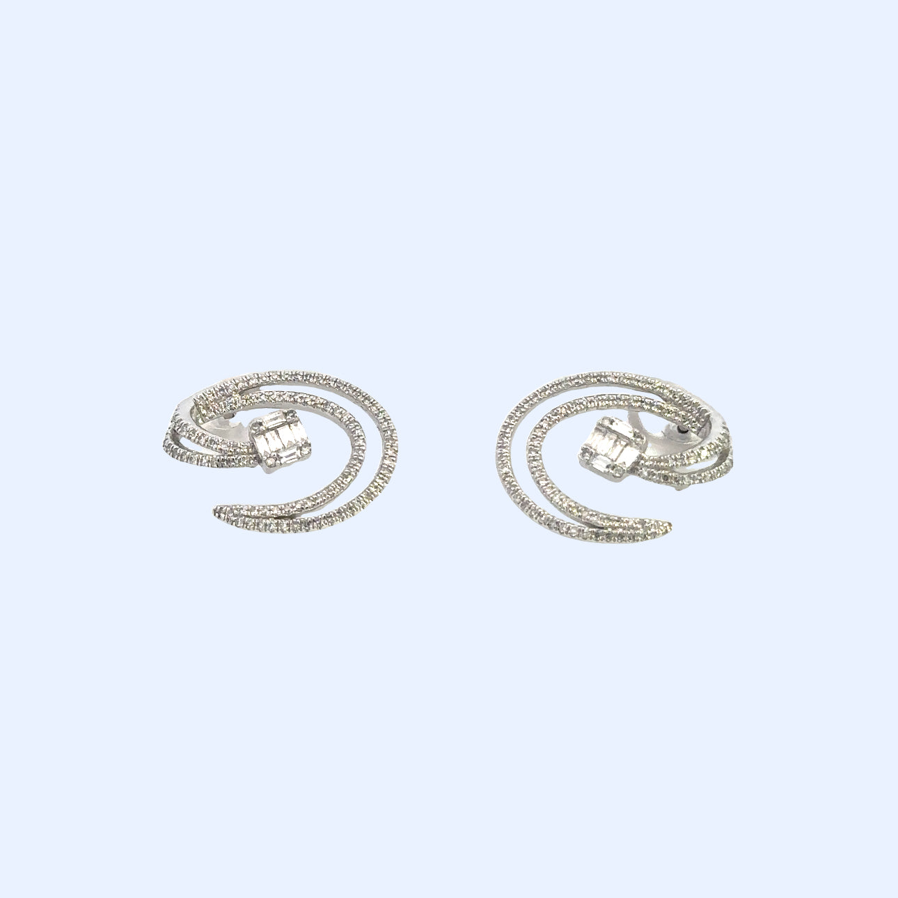 14K White Gold Dazzling Spiral Diamond Earrings
