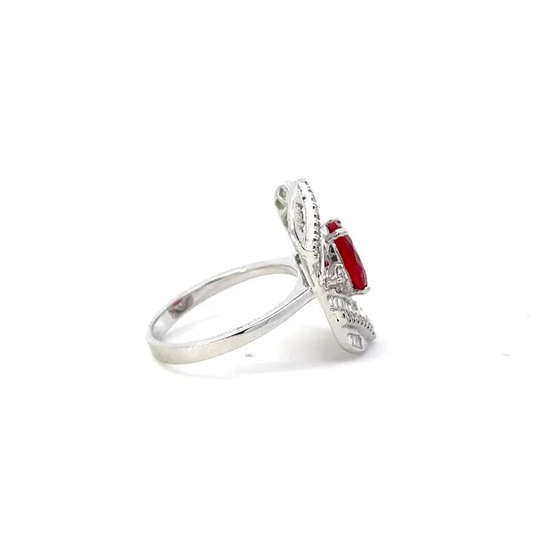 18K White Gold Ring with Burmese Oval Ruby and Diamonds
