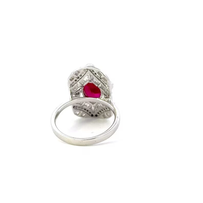 18K White Gold Ring with Burmese Oval Ruby and Diamonds