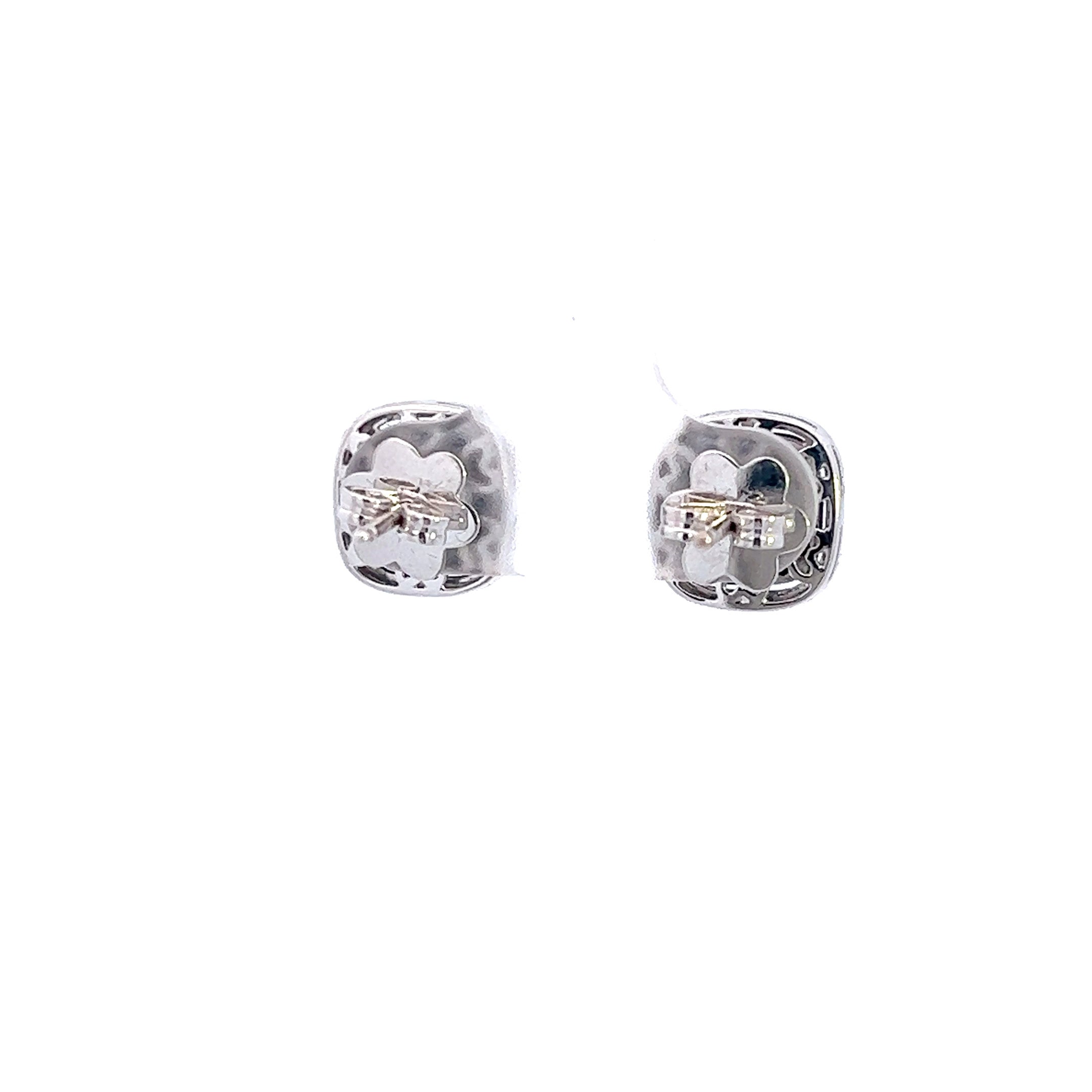14k White Gold Earrings with natural Diamond Square Shaped with curvy edges with Black stones