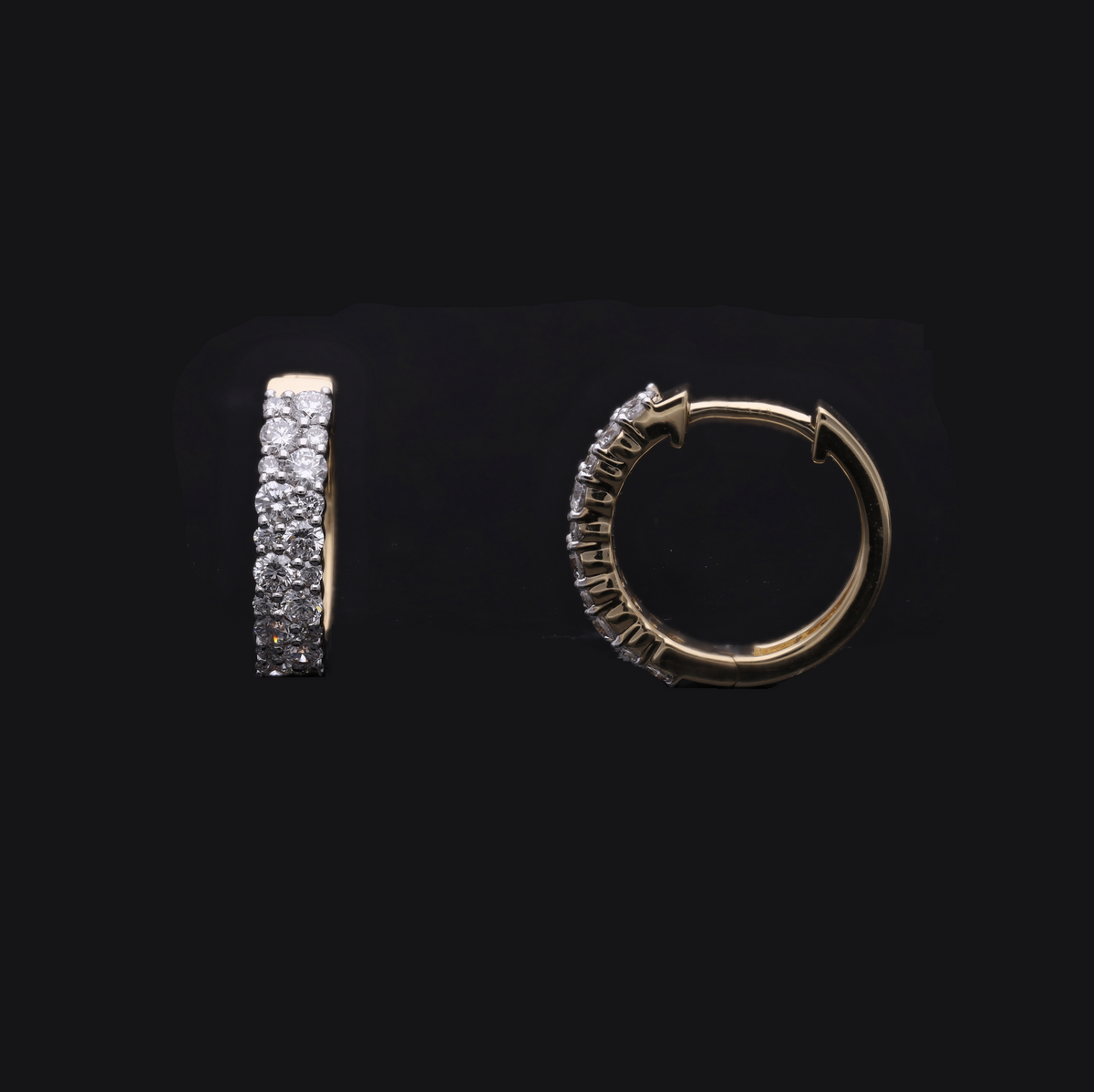 0.90 Ct White Round Cut Labgrown Diamond Double Row Hoop Earrings | 14k White / Yellow / Rose Gold