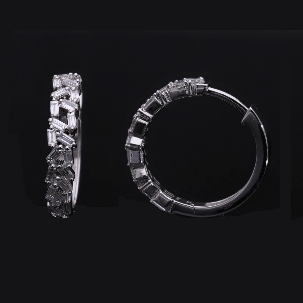 0.80 Ct White Baguette Cut Labgrown Diamond Hoop Earrings | 14k White / Yellow / Rose Gold