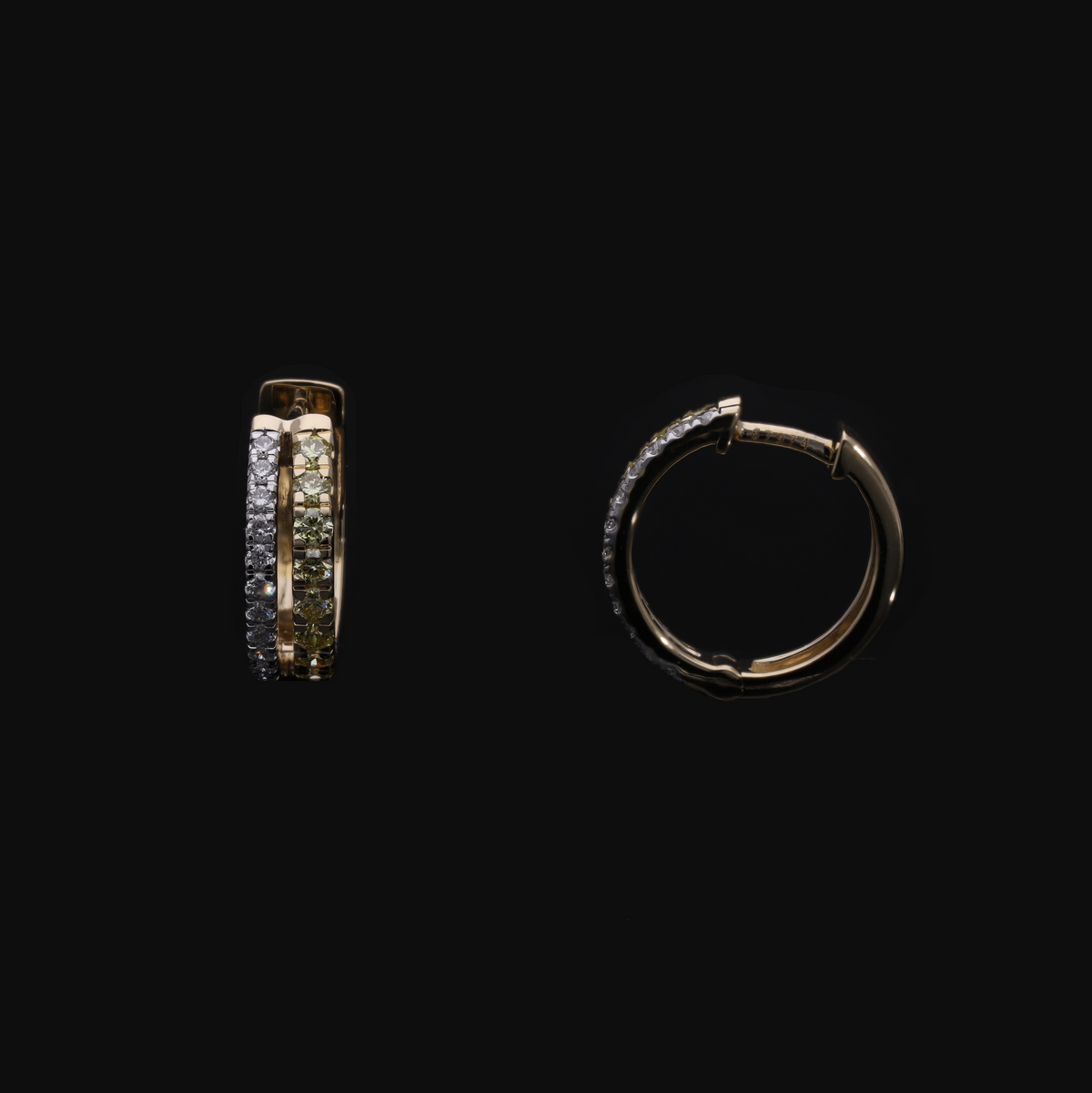 0.70 Ct White & Yellow Round Cut Labgrown Diamond Double Row Hoop Earrings |14k Rose / White / Yellow Gold