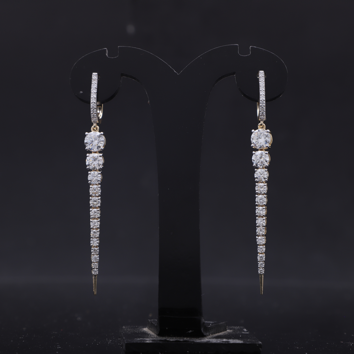 3.60 Ct White Round Cut Labgrown Diamond Graduated Linear Drop Earrings | 14k Rose / White / Yellow Gold