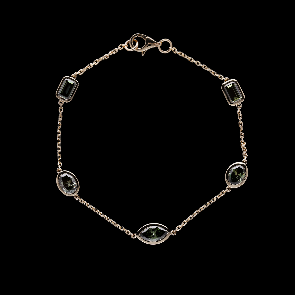 3.10 Ct Green Multi-Shape Lab-Grown Diamond Station Bracelet | 14k White / Yellow / Rose Gold