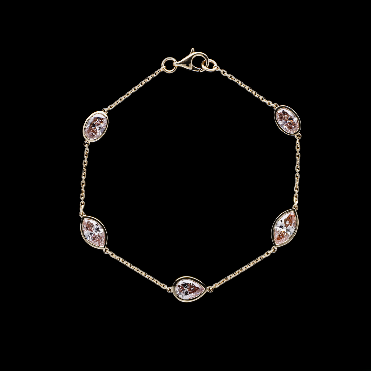 3.80 Ct Pink Color Multi-Shape Lab-Grown Diamond Station Bracelet | 14k White / Yellow / Rose Gold
