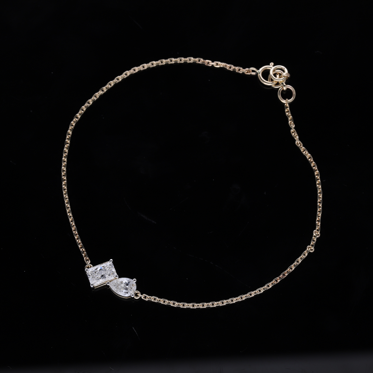 1.00 Ct White Emerald & Pear Cut Lab-Grown Diamond Chain Bracelet | 14k White / Yellow / Rose Gold ✨