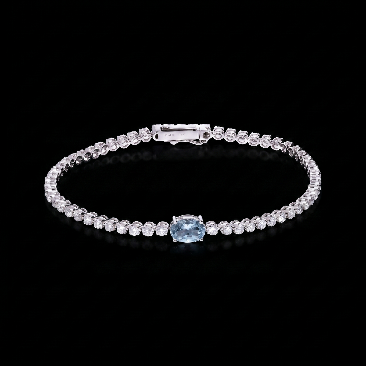 3.00 Ct Blue Oval & White Round Cut Lab-Grown Diamond Tennis Bracelet | 14k White / Yellow / Rose Gold