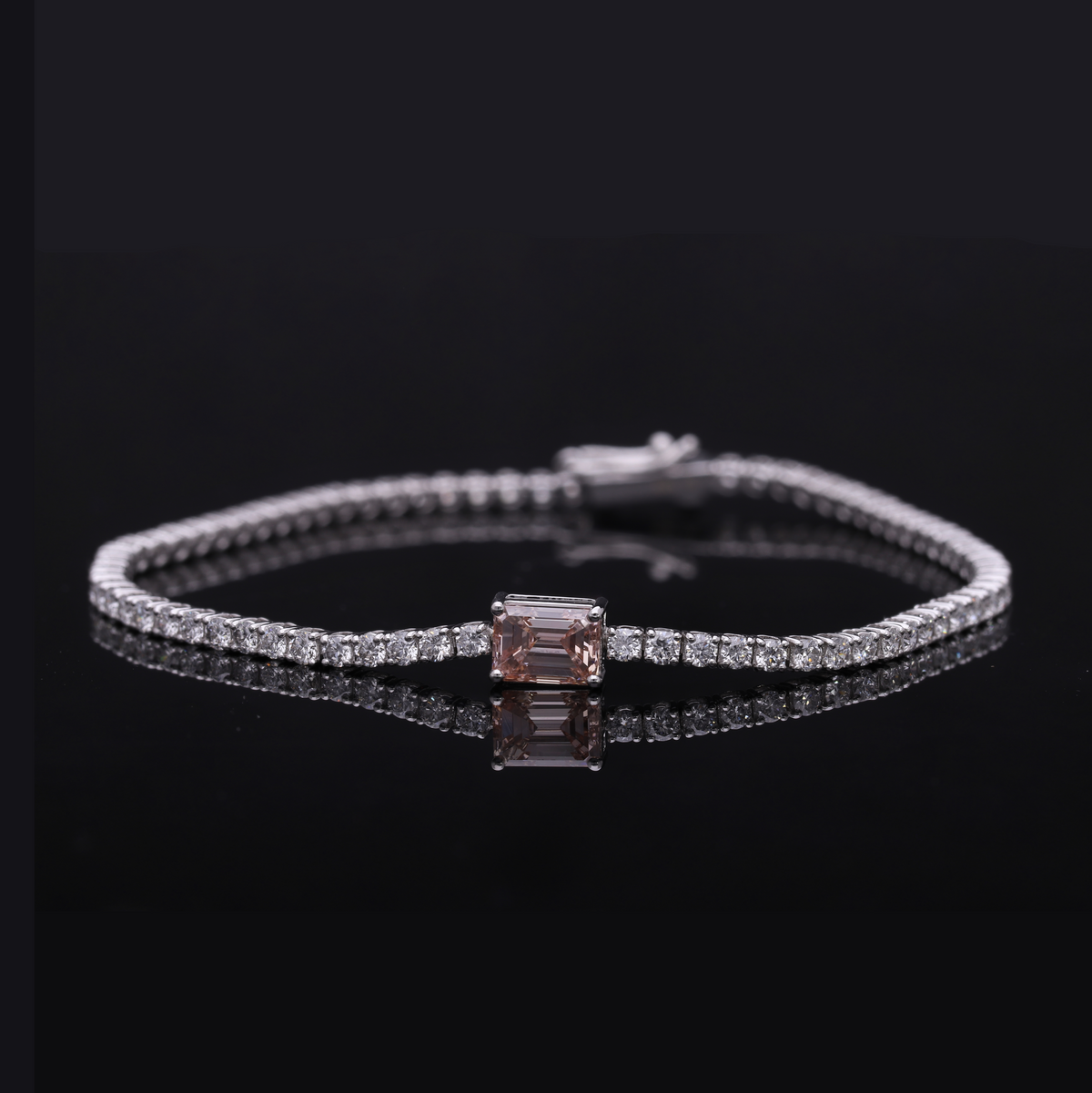 4.00 Ct Pink Radiant & White Round Cut Lab-Grown Diamond Tennis Bracelet | 14k White / Yellow / Rose Gold