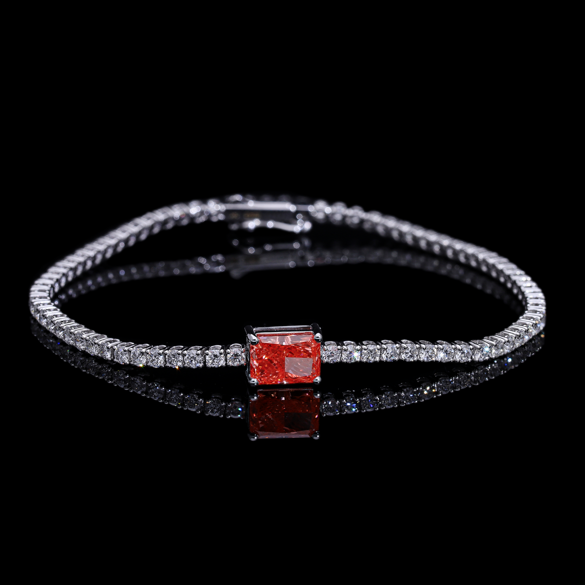 4.60 Ct Red Radiant & White Round Cut Lab-Grown Diamond Tennis Bracelet | 14k White / Yellow / Rose Gold