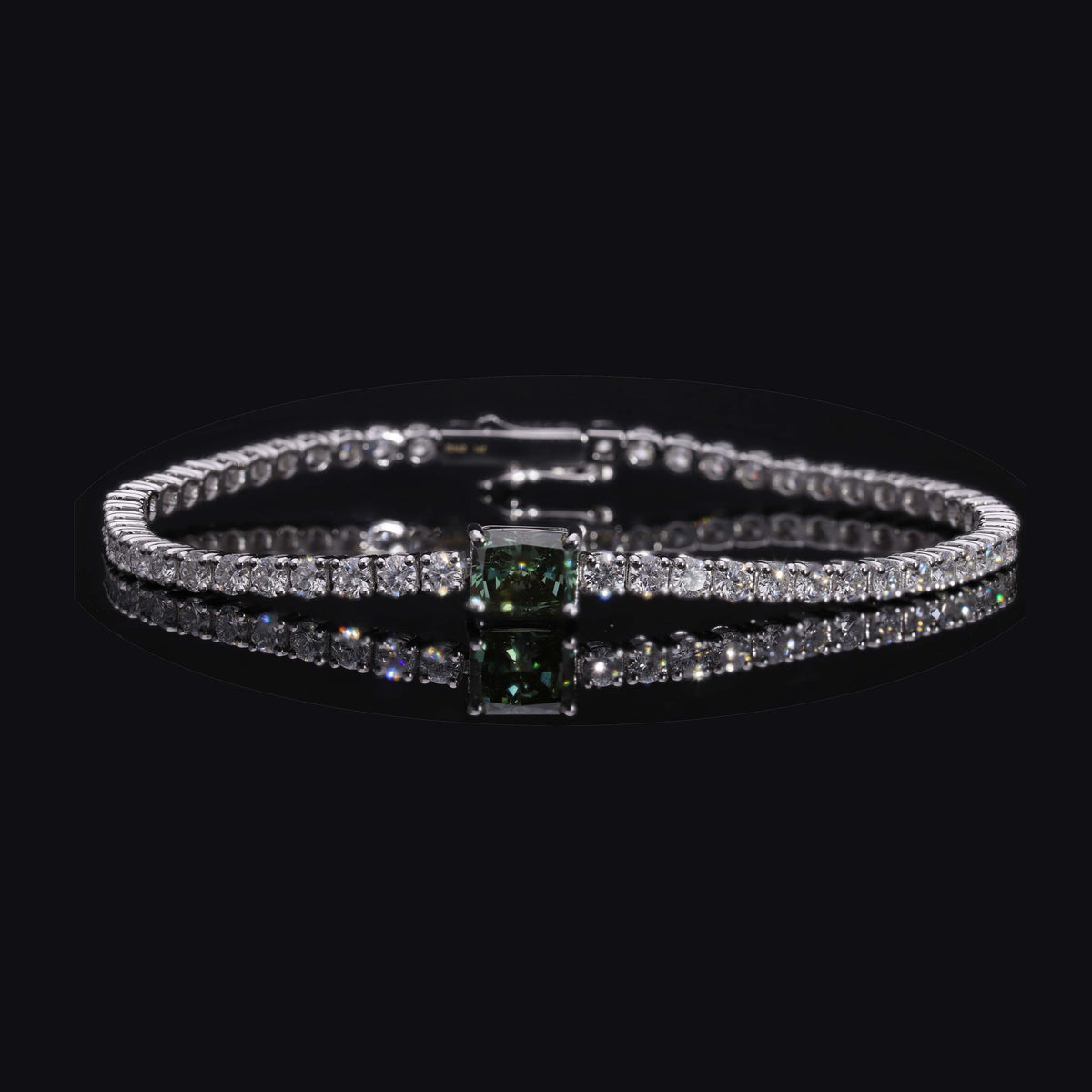 6.20 Ct Green Radiant & White Round Cut Lab-Grown Diamond Tennis Bracelet | 14k White / Yellow / Rose Gold