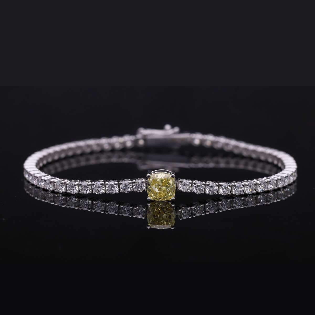6.20 Ct Yellow Cushion & White Round Cut Lab-Grown Diamond Tennis Bracelet | 14k White / Yellow / Rose Gold