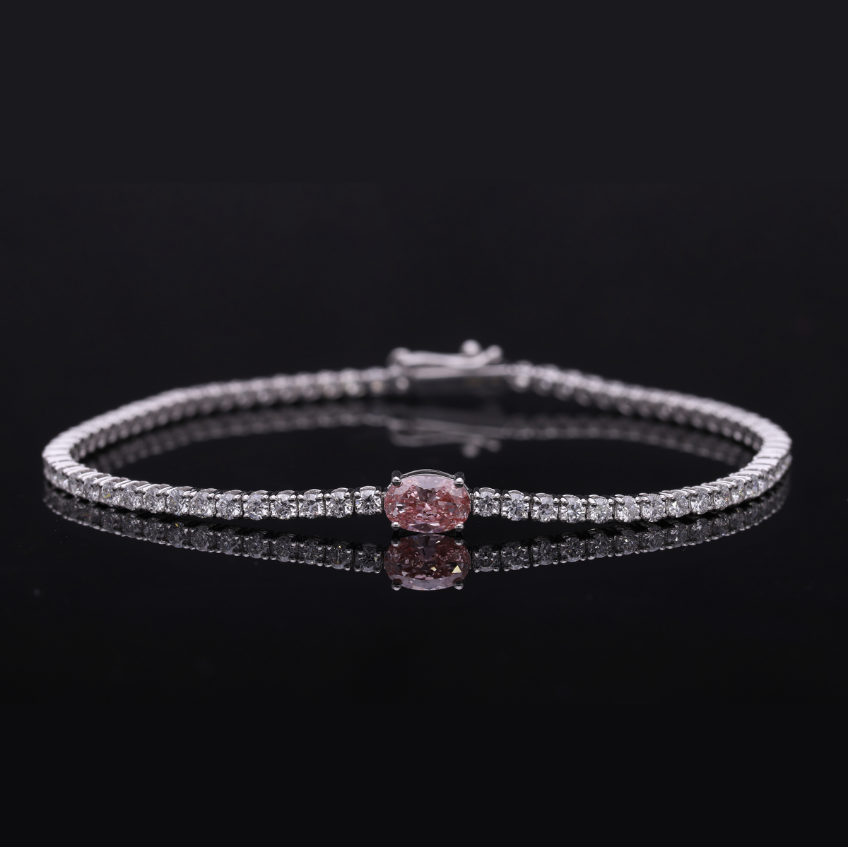 3.60 Ct Pink Oval & White Round Cut Lab-Grown Diamond Tennis Bracelet | 14k White / Yellow / Rose Gold
