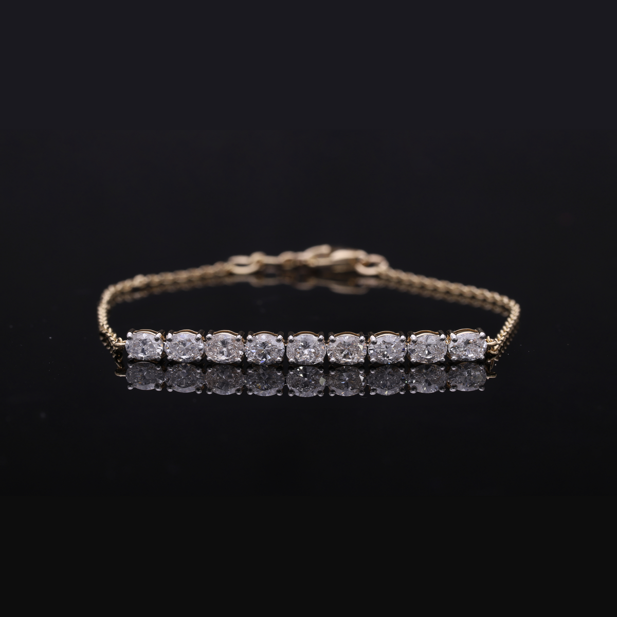 1.90 Ct White Oval Cut Lab-Grown Diamond Bar Bracelet | 14k White / Yellow / Rose Gold