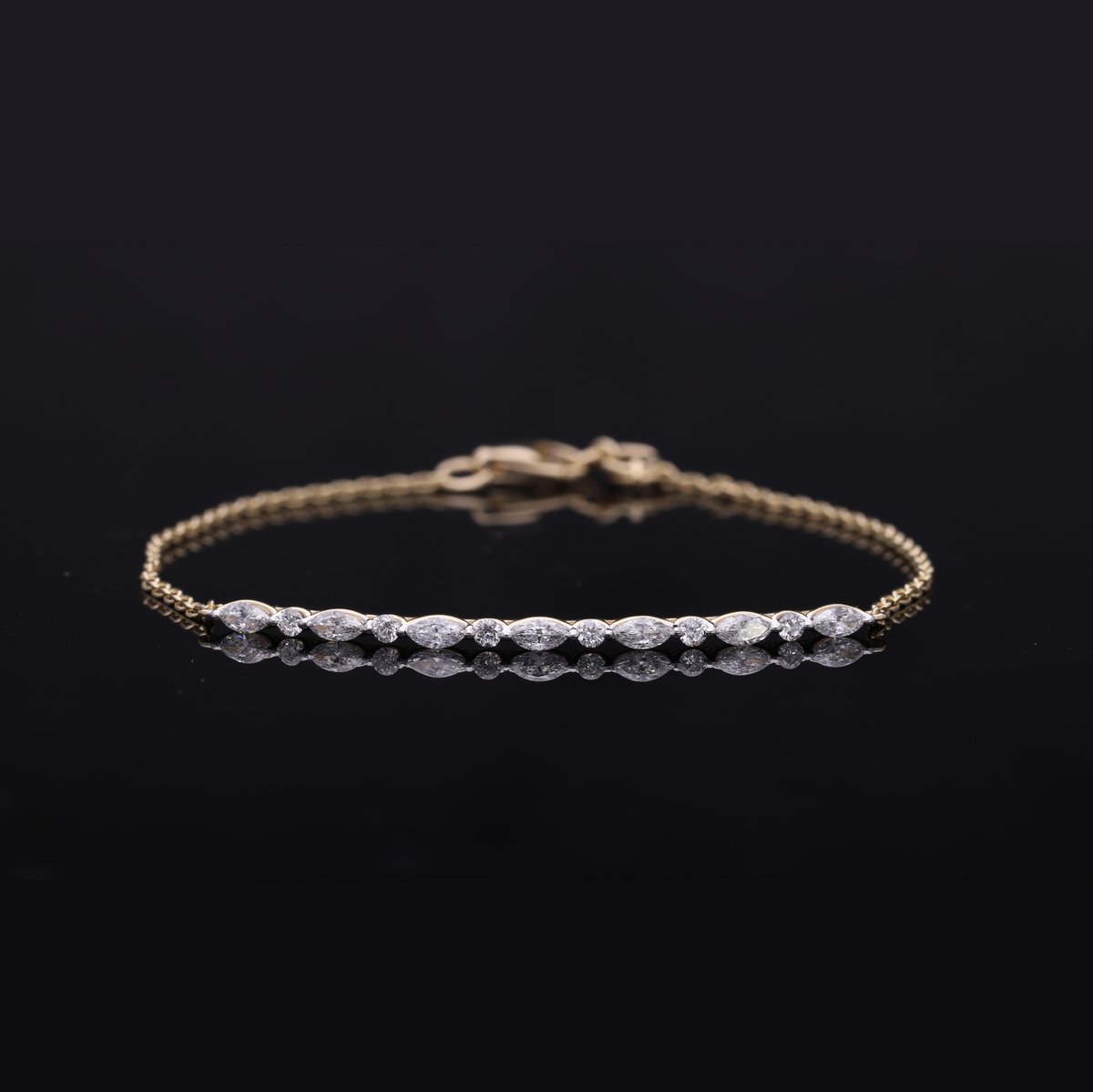 0.60 Ct White Marquise & Round Cut Lab-Grown Diamond Bar Bracelet | 14k White / Yellow / Rose Gold