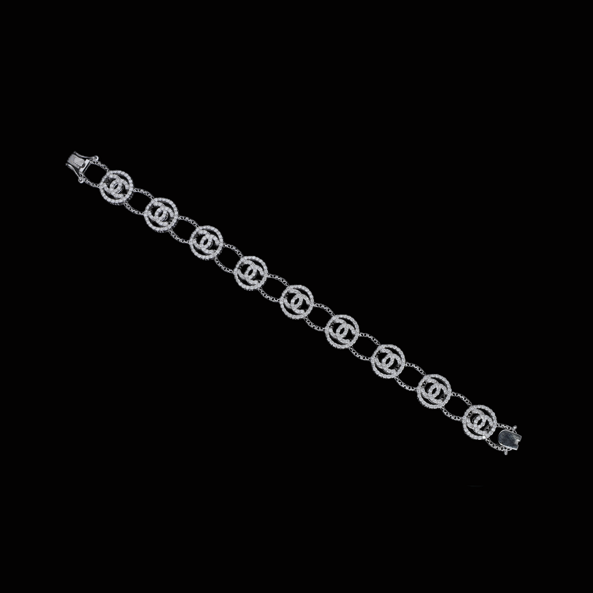 3.00 Ct White Round Cut Lab-Grown Diamond Interlocking Motif Link Bracelet | 14k White / Yellow / Rose Gold