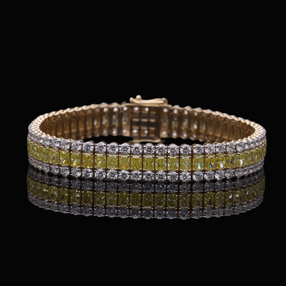 17.50 Ct Yellow Radiant & White Round Cut Lab-Grown Diamond Statement Bracelet | 14k White / Yellow / Rose Gold