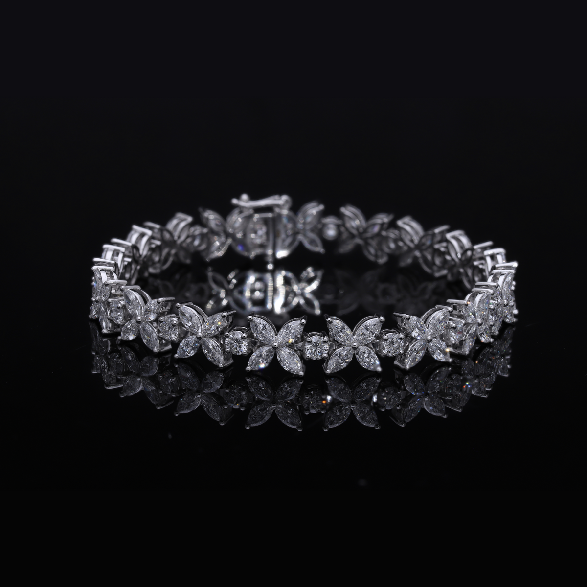10.70 Ct White Marquise & Round Cut Lab-Grown Diamond Floral Bracelet | 14k White / Yellow / Rose Gold