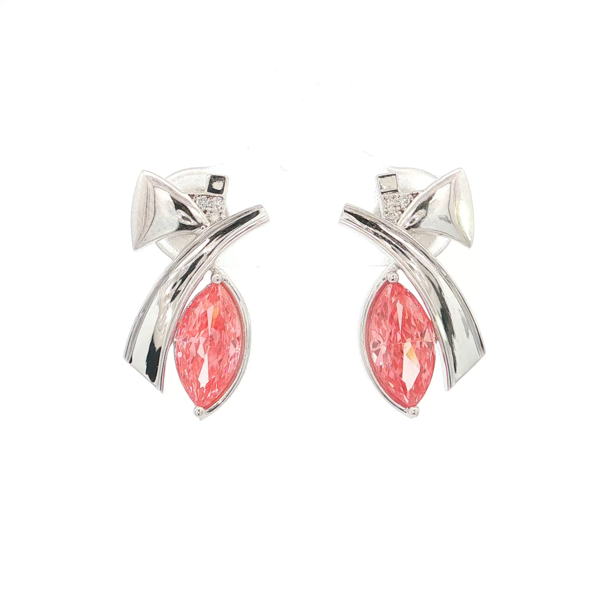 2.20 Ct Pink Marquise Lab-Grown Diamond Ribbon Earrings | 14k White / Yellow / Rose Gold