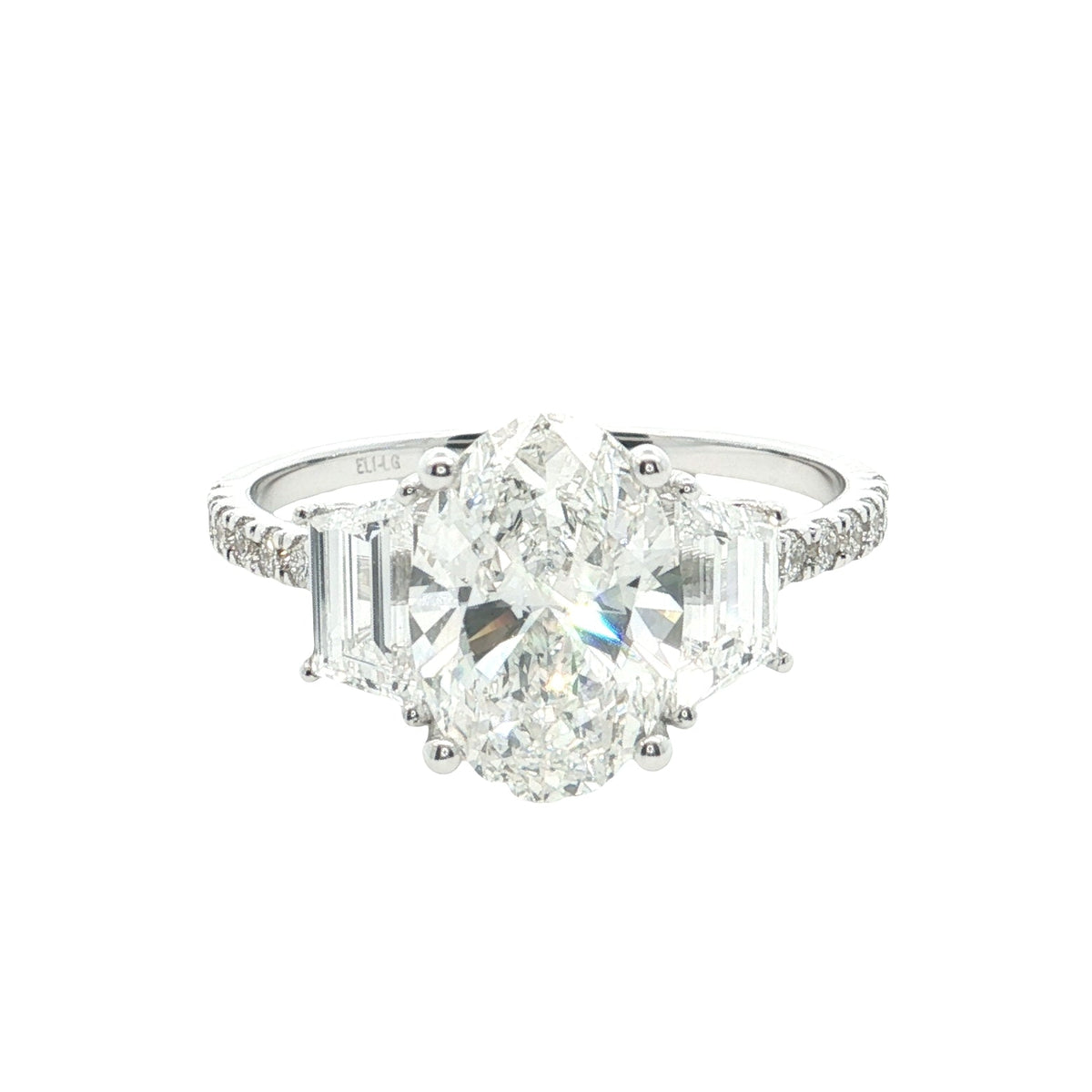 3 Ct VVS2 Oval & Trapezoid Cut Lab-Grown Diamond Engagement Ring | 14k white Gold