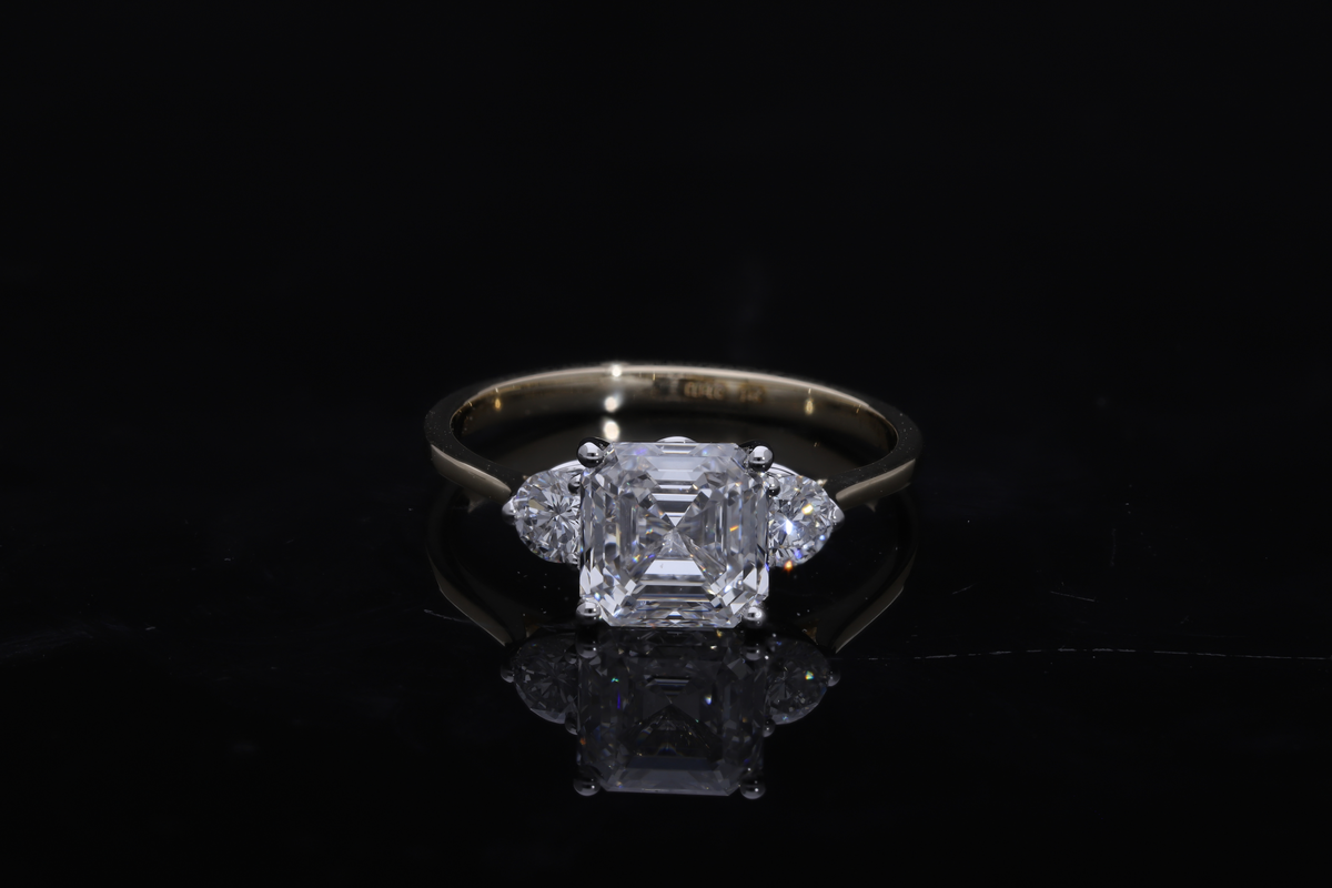 💍 2.44 Ct Asscher & Half-Moon Cut Diamond Ring | 14k White / Yellow Gold | Three-Stone Ring ✨💎
