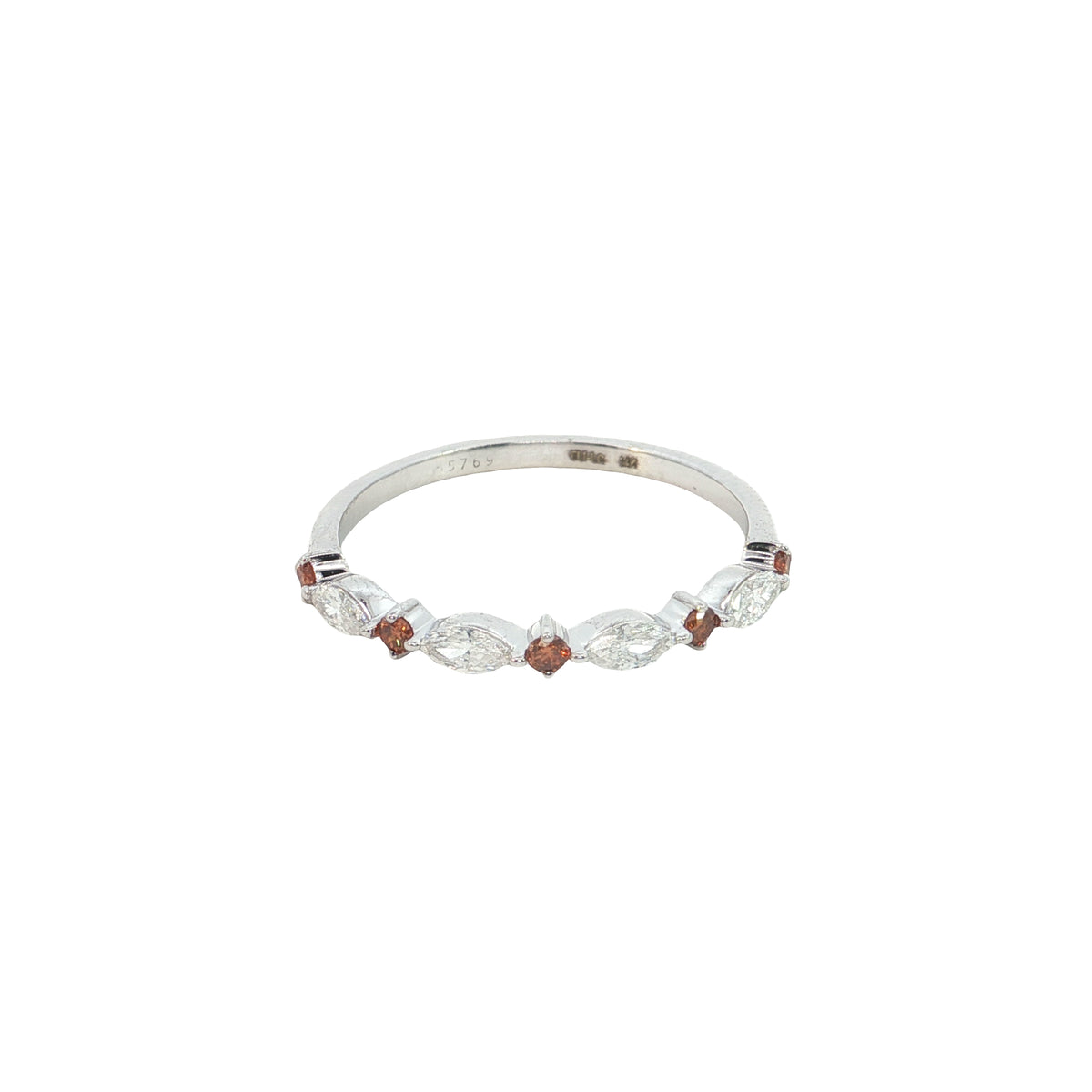 💍 0.36 Ct Marquise & Red Round Cut Diamond Alternating Band | 14k White / Yellow Gold | Stackable Ring ✨💎
