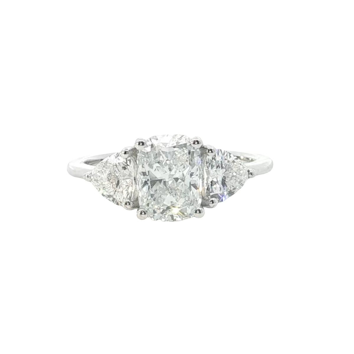 💍 2.52 Ct Cushion & Pear Cut Diamond Three-Stone Ring | 14k/18k Yellow & White Gold ✨💎