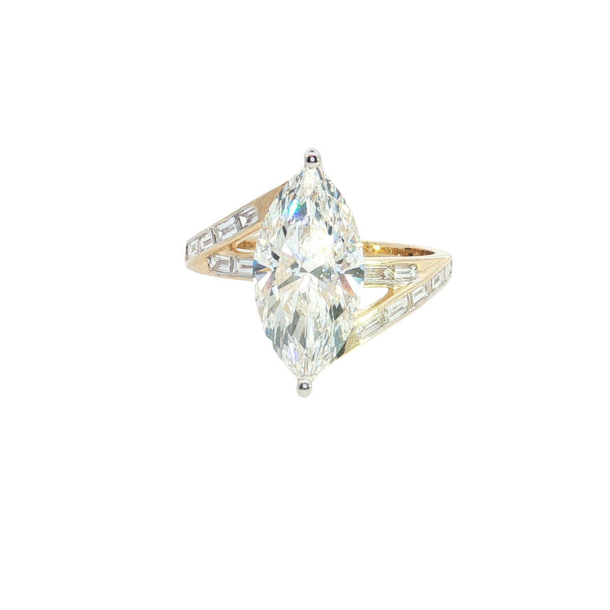 💍3 Ct IGI Certified VVS2 Marquise & Baguette Cut Lab-Grown Diamond Engagement Ring | 14k White & Yellow Gold | Best Gift for Her 💖✨