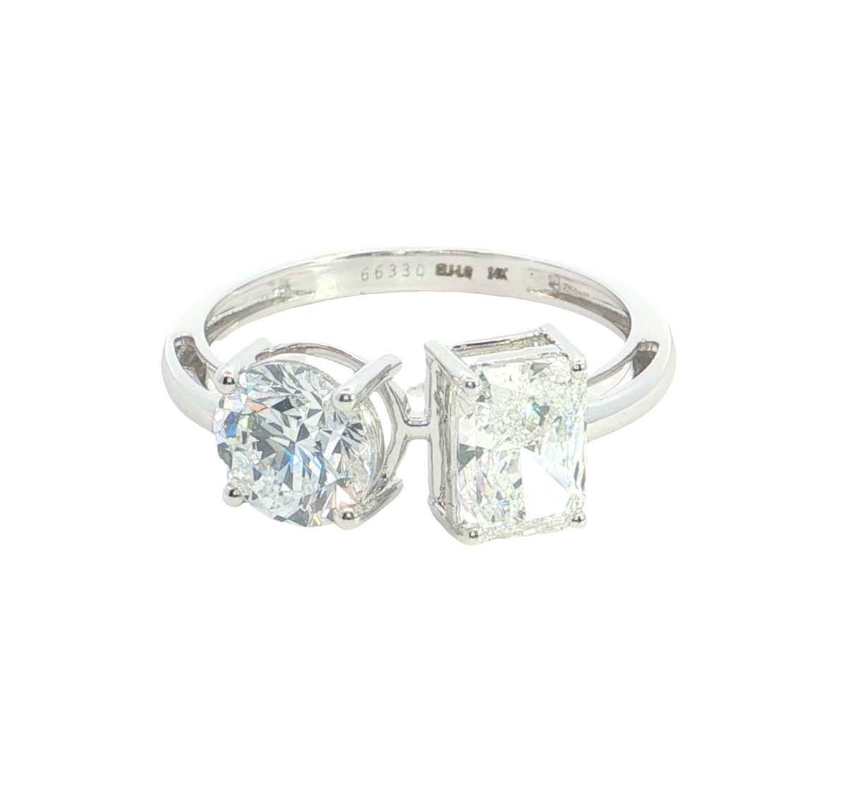 14k White Gold |💍 2.20 Ct VVS Radiant & Brilliant Cut Lab-Grown Diamond Two-Stone Engagement Ring ✨