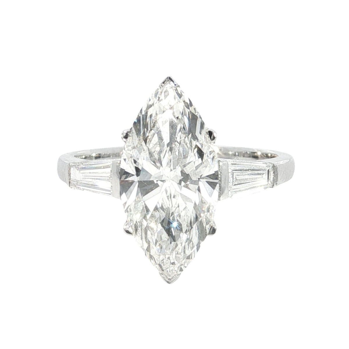 14k White Gold |💍 3.30 Ct VVS Marquise and Tappered Buggette Cut Lab-Grown Diamond Engagement Ring | Fashion Ring ✨💎
