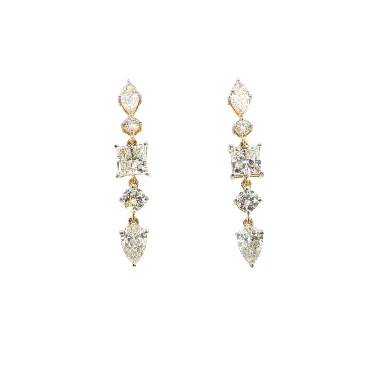 2.80 Ct White Multi-Shape Lab-Grown Diamond Linear Drop Earrings | 14k White / Yellow / Rose Gold ✨