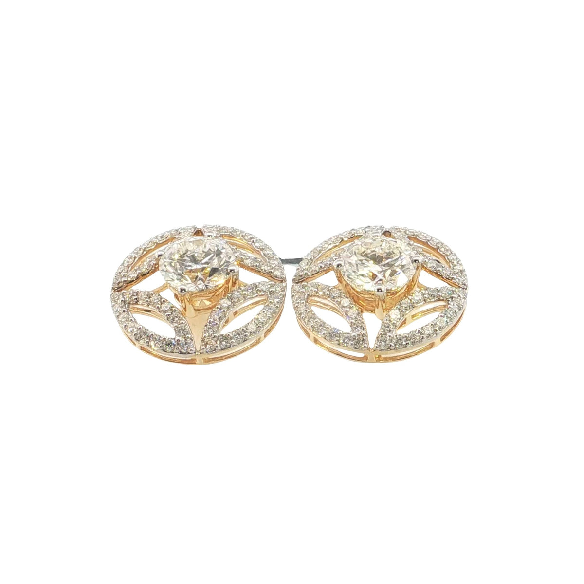 3.10 Ct White Round Cut Lab-Grown Diamond Geometric Halo Earrings | 14k White / Yellow / Rose Gold