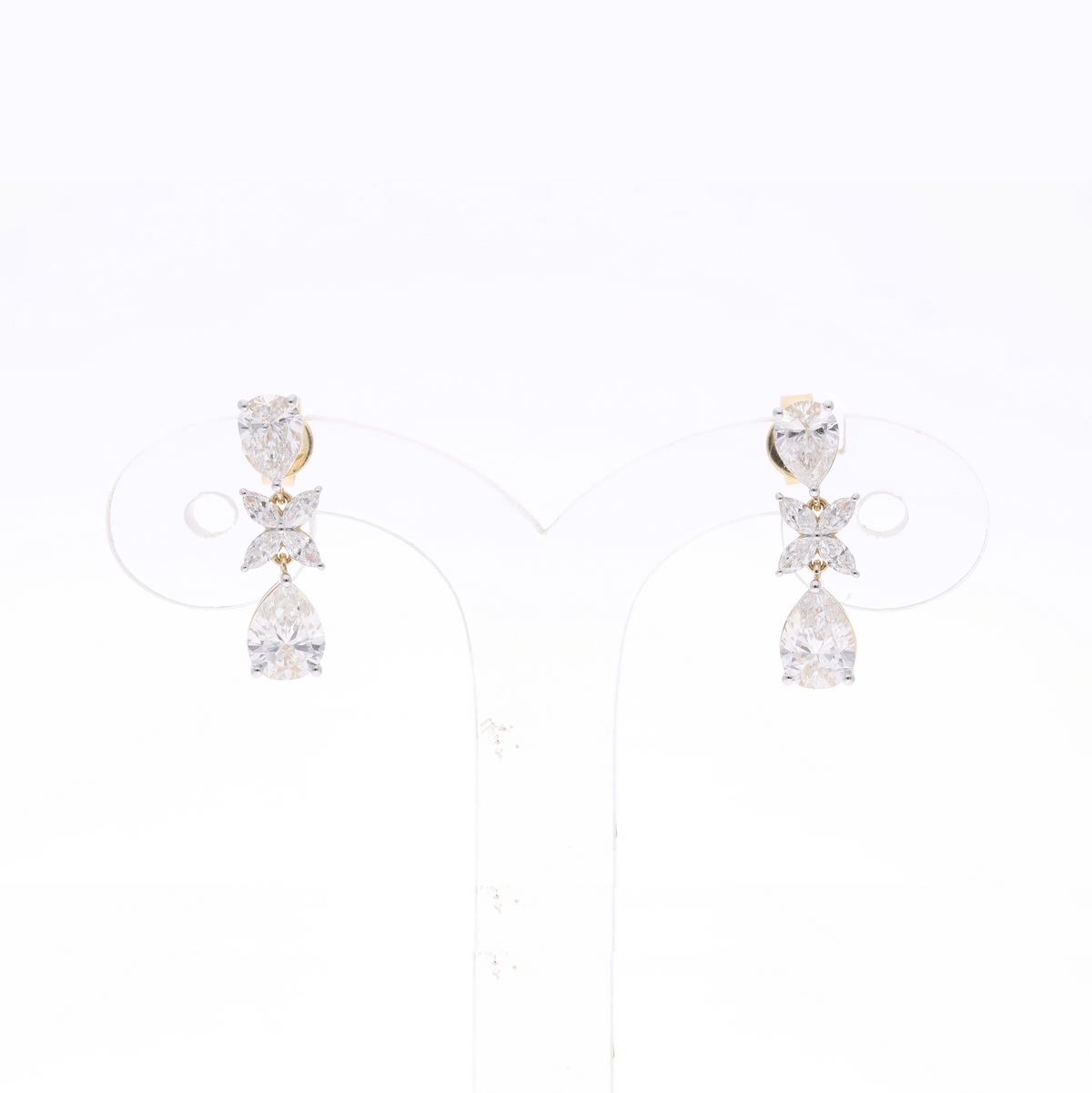 3.80 Ct Pear & Marquise Cut Lab-Grown Diamond Floral Drop Earrings | 14k Yellow / White / Rose Gold
