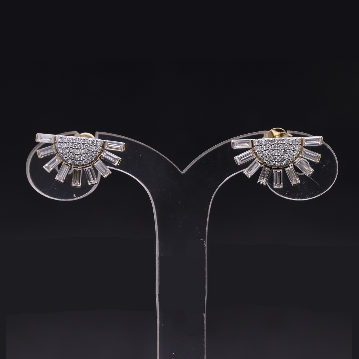 2.30 Ct Round & Baguette Cut Lab-Grown Diamond Sunburst Earrings | 14k Yellow / White / Rose Gold