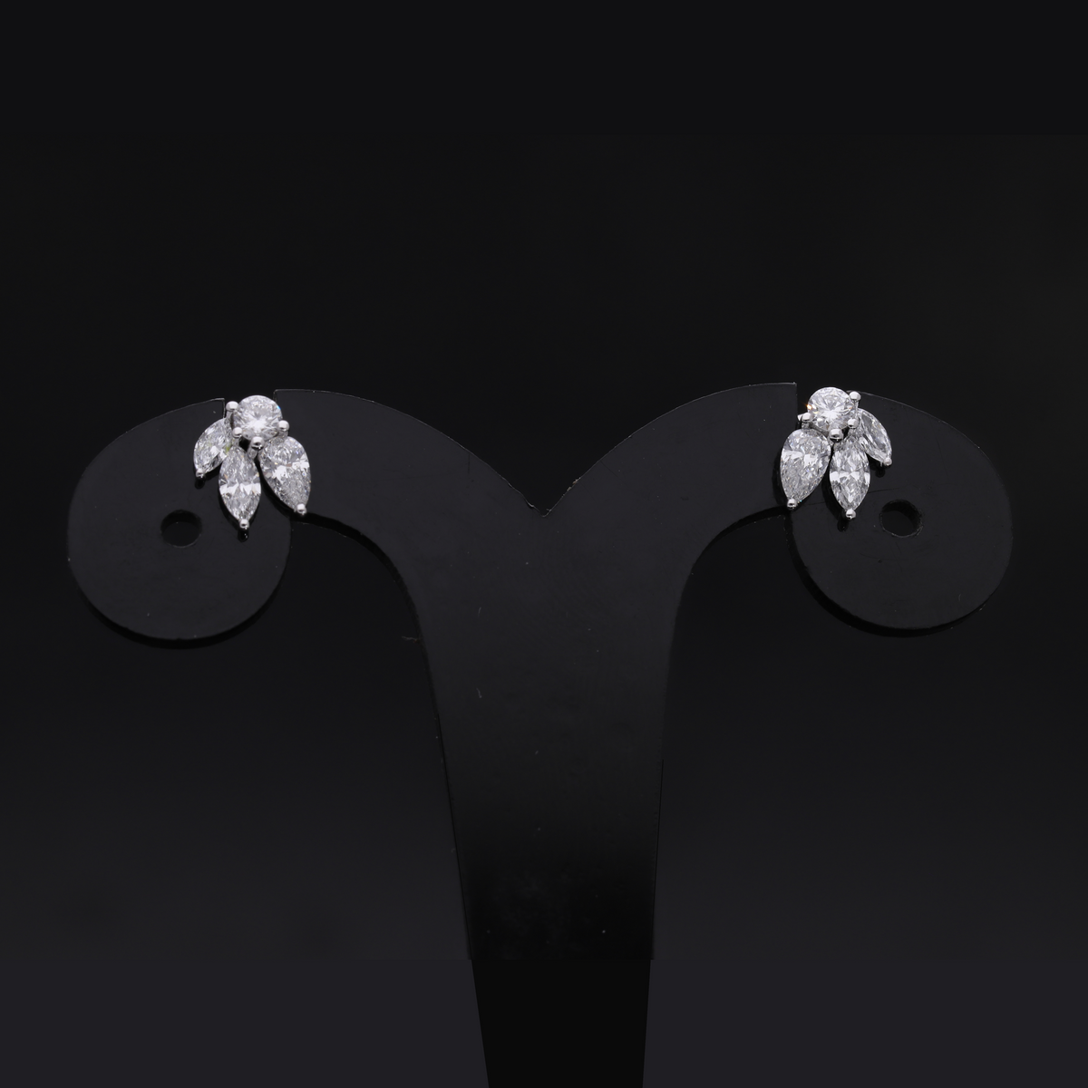 0.90 Ct Round & Marquise Cut Lab-Grown Diamond Cluster Earrings | 14k White / Yellow / Rose Gold