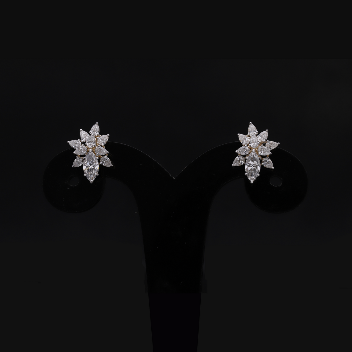 1.50 Ct Marquise & Round Cut Lab-Grown Diamond Floral Cluster Earrings | 14k White / Yellow / Rose Gold